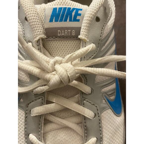 Nike Dart 8 Running Shoes Mens 10 White Blue Silver Athletic Sneakers 396050-100 - Picture 2 of 11